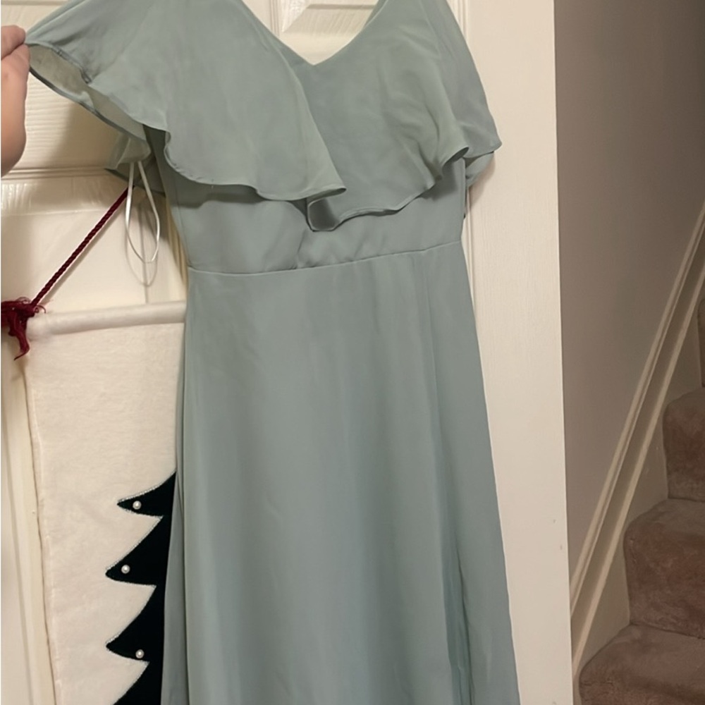 Birdy Grey Dusty Sage Bridesmaid Dress Small Chiffon Flutter Sleeve Maxi